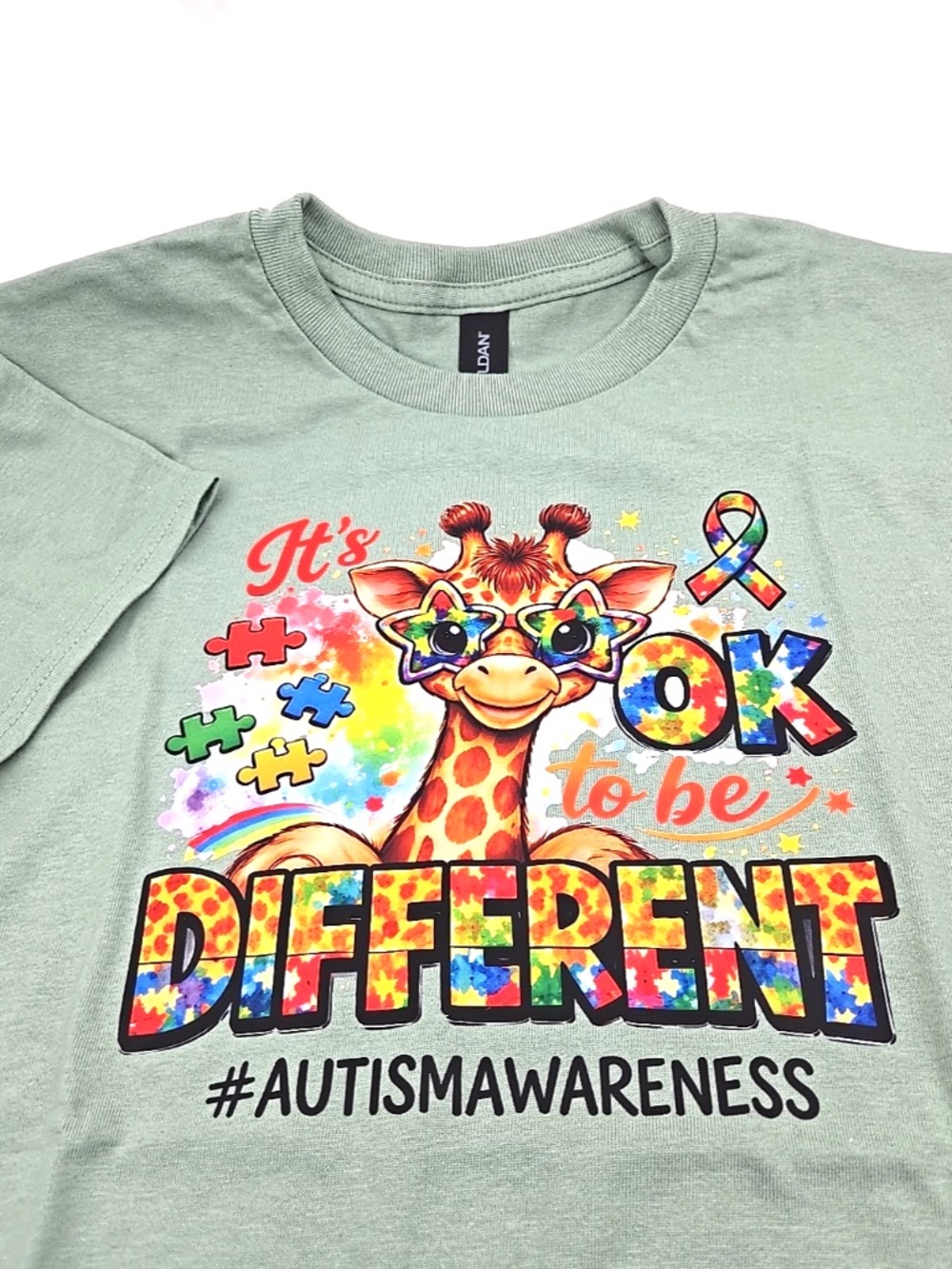 Autism Awareness T-shirt Youth Size Medium Unisex It's okay to Be Different Sage